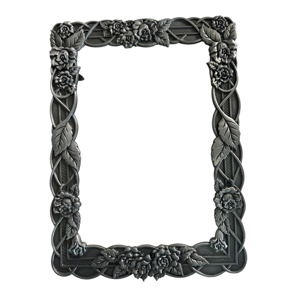 Metal Floral rose frame vintage art photo picture display silver French romantic